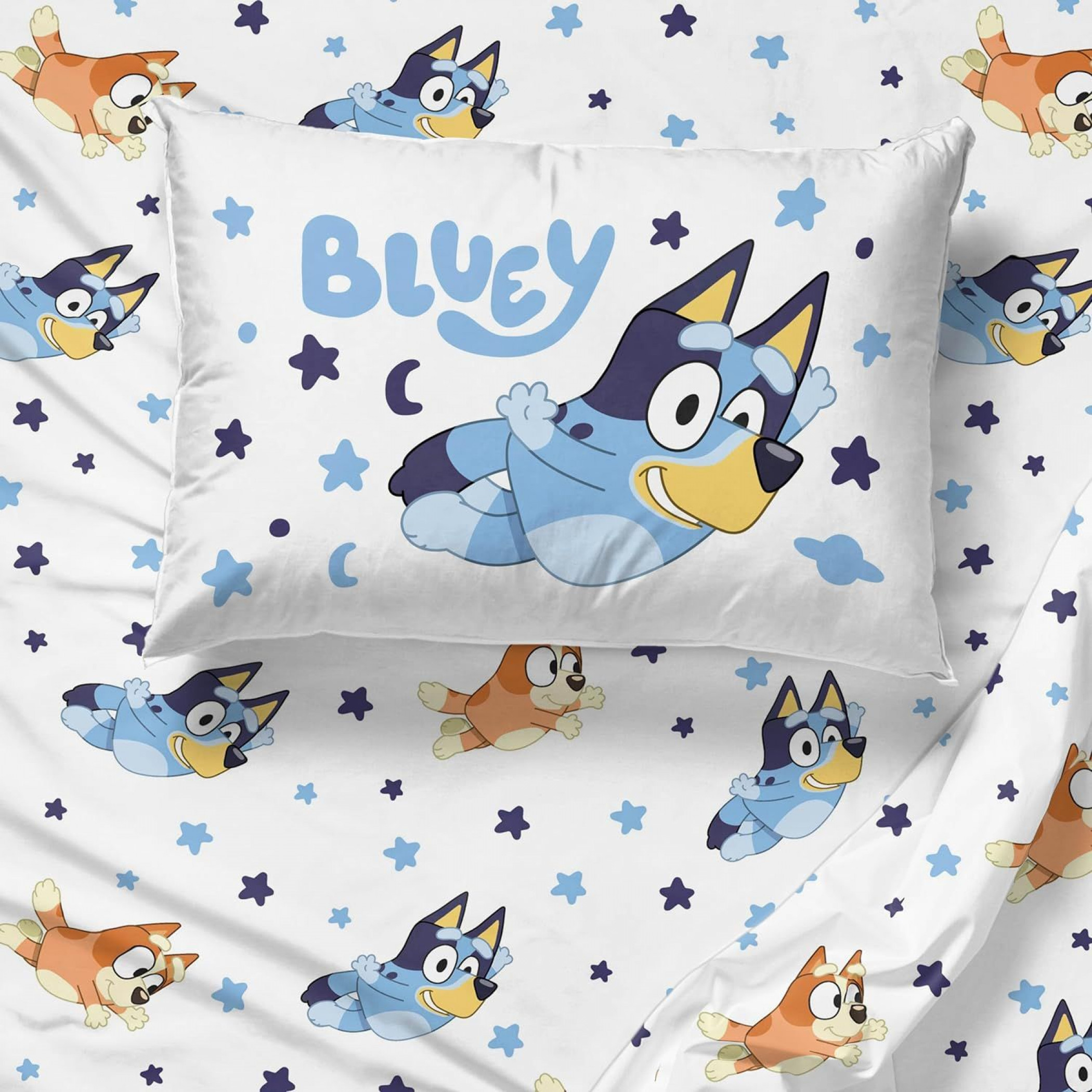 Bluey and Bingo Sleepy Time Twin Sheet Set with Sham